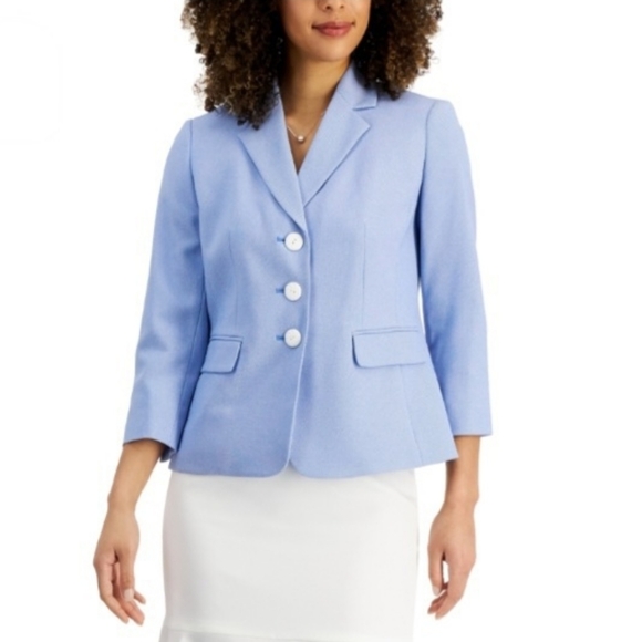 NWT Le Suit Chambray Vanilla Ice Jacket Size 12 - Picture 1 of 7